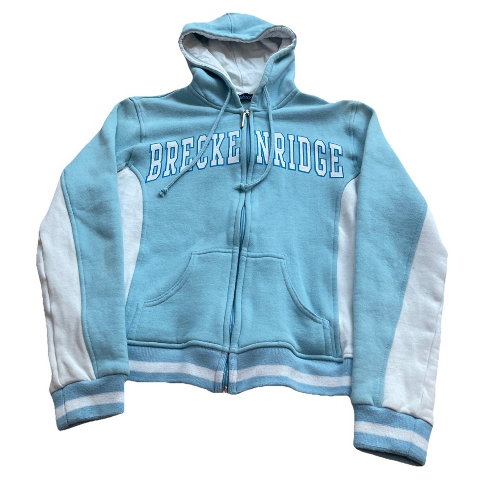 Vintage Breckenridge Colorado Women's M‎ Hoodie Sweatshirt Full Zip Blue/White